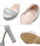 Women Chunky High Heel Rhinestone Strap Sandals