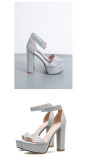 Women Chunky High Heel Rhinestone Strap Sandals