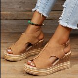 Women Summer Peep-Toe Wedge Open Toe Buckle Strap Roman High Heel Sandals