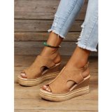 Women Summer Peep-Toe Wedge Open Toe Buckle Strap Roman High Heel Sandals