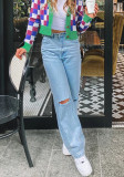 Women Ripped Straight Denim Pants