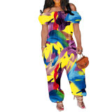 Women's Solid Color Loose Long Length Short Sleeve Jumpsuit Women's Bodysuit