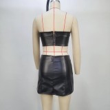 Women's Summer Strapless Low Back Crop Sexy Top Bodycon Slit Skirt Set