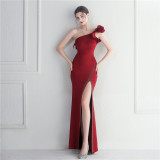 One-Shoulder Slash Shoulder Ruffled Bridesmaid Long Evening Gown