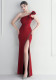One-Shoulder Slash Shoulder Ruffled Bridesmaid Long Evening Gown