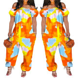 Women's Solid Color Loose Long Length Short Sleeve Jumpsuit Women's Bodysuit
