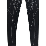 Ladies' Fashion Solid Mesh Beaded Long Sleeve Jumpsuit