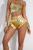 High waist ruffled sexy Shiny Casual shorts