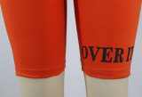Women's Fashion Letter Ruber Print Solid Round Neck Short Sleeve Shorts Casual Women's Tracksuit