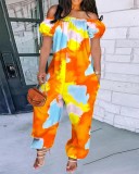 Women's Solid Color Loose Long Length Short Sleeve Jumpsuit Women's Bodysuit