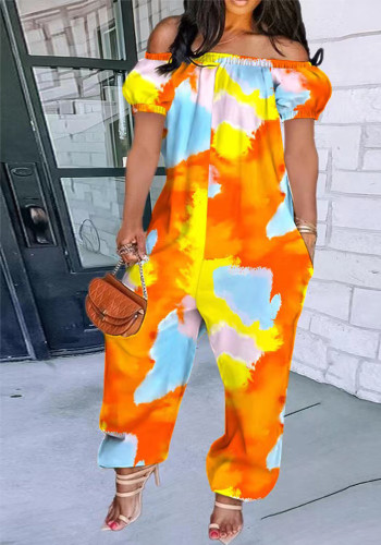 Women's Solid Color Loose Long Length Short Sleeve Jumpsuit Women's Bodysuit