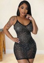 Summer Women's Sexy Mesh Beaded Nightclub Sling Short Dress Summer Women's Sexy Mesh Beaded Nightclub Sling Short Dress