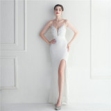 Fashion Red Carpet Formal Bead Chain Sling Long Evening Gown
