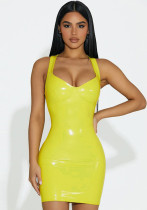 Women's summer sexy v-neck pu shiny face Slim Fit Slim Waist Bodycon strap jumpsuit Women's summer sexy v-neck pu shiny face Slim Fit Slim Waist Bodycon strap jumpsuit