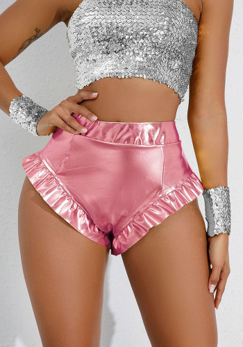 High waist ruffled sexy Shiny Casual shorts