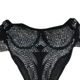 Ladies' Fashion Solid Mesh Beaded Long Sleeve Jumpsuit