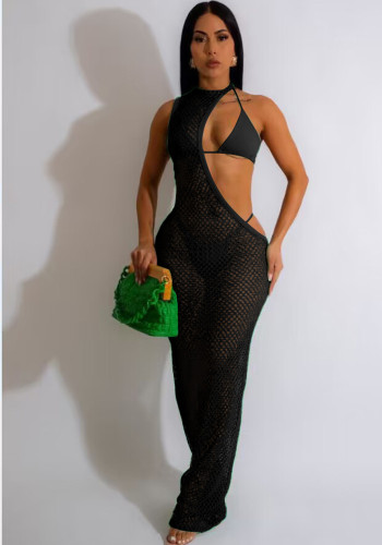 Sexy Beach Style Women's Net Dress with Rope Top Three-Piece