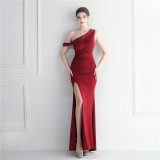 Bridesmaids Etiquette Wedding Formal One Shoulder Slash Shoulder Slim Long Evening Gown