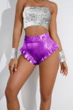 High waist ruffled sexy Shiny Casual shorts