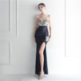 Fashion Red Carpet Formal Bead Chain Sling Long Evening Gown