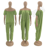 Women's Solid Color Loose Long Length Short Sleeve Jumpsuit Women's Bodysuit