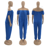 Women's Solid Color Loose Long Length Short Sleeve Jumpsuit Women's Bodysuit