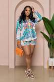 Women's Printed Long Sleeve Casual Two Piece Shorts Set