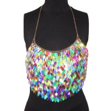 Women Sexy Glitter Leaf Sequins Camisole Top