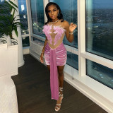 Women Sexy Strapless Dress See-Through Bodycon Party Dress