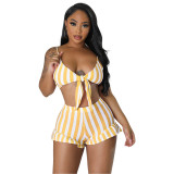Women's Clothing Sexy Fashion Ribbed Stripe Two-Piece Shorts Set For Women