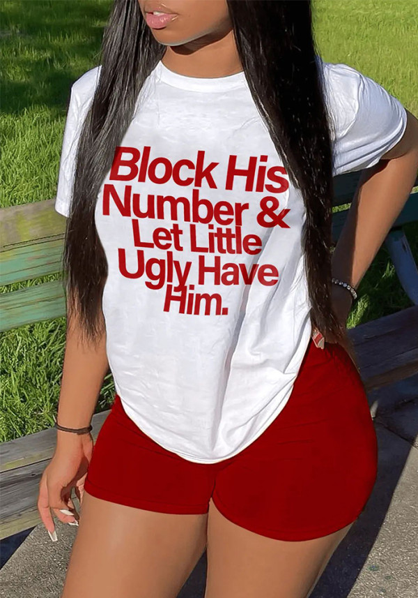 Ladies Summer Style Letter Print Casual Two-Piece T-Shirt Shorts Set