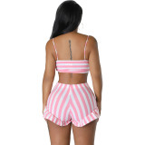 Women's Clothing Sexy Fashion Ribbed Stripe Two-Piece Shorts Set For Women