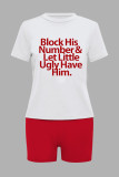 Ladies Summer Style Letter Print Casual Two-Piece T-Shirt Shorts Set