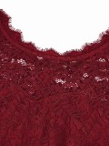 Summer Half-High Collar Short-Sleeved Lace Mid-Length Chiffon Patchwork Elastic Belt Dress