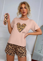 Homewear Set Pajamas Women Summer Short Sleeve Shorts Leopard Heart Print Sexy Casual Two Piece Set Homewear Set Pajamas Women Summer Short Sleeve Shorts Leopard Heart Print Sexy Casual Two Piece Set