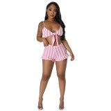 Women's Clothing Sexy Fashion Ribbed Stripe Two-Piece Shorts Set For Women