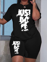 Printed Women's Fashion T-Shirt Shorts Two-Piece Set