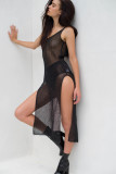 Summer Women's Knitting Mesh Straps Sleeveless Sexy Solid Color Beach Dress