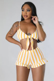 Women's Clothing Sexy Fashion Ribbed Stripe Two-Piece Shorts Set For Women