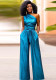 Summer Women's Sleeveless Slash Shoulder High Waist Slim Wide Leg Jumpsuit