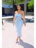 Women Sexy Wrap Backless Backless Crop Top and Skirt Two-Piece Set
