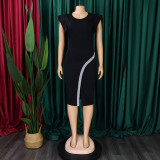 Women Summer Short Sleeve Bodycon Split Dress