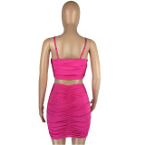 Women Strapless Pleated Crop Top and Bodycon Skirt Two-Piece Set