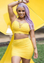 Women Strapless Pleated Crop Top and Bodycon Skirt Two-Piece Set