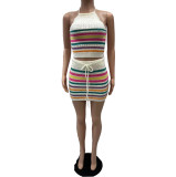 Women Backless Halter Neck Top and skirt two piece set