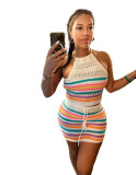 Women Backless Halter Neck Top and skirt two piece set