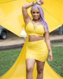 Women Strapless Pleated Crop Top and Bodycon Skirt Two-Piece Set