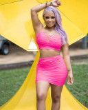 Women Strapless Pleated Crop Top and Bodycon Skirt Two-Piece Set