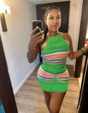 Women Backless Halter Neck Top and skirt two piece set