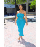 Women Sexy Wrap Backless Backless Crop Top and Skirt Two-Piece Set